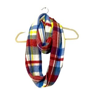 Wrapables Plaid Print Infinity Scarf, Red, Blue,white NWOT